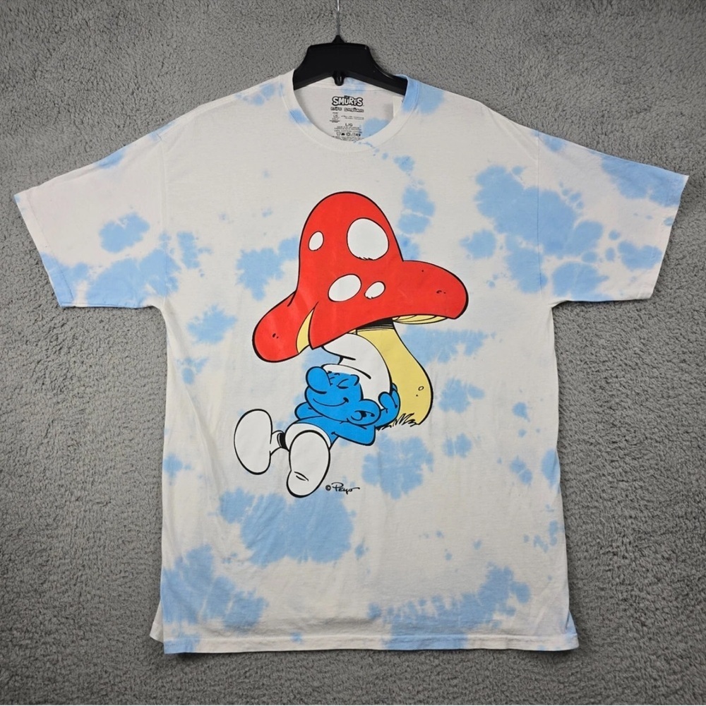 Nwt Smurfs Shirt  small Blue White Tie Dye Retro Mushroom Cartoon Casual
NWT